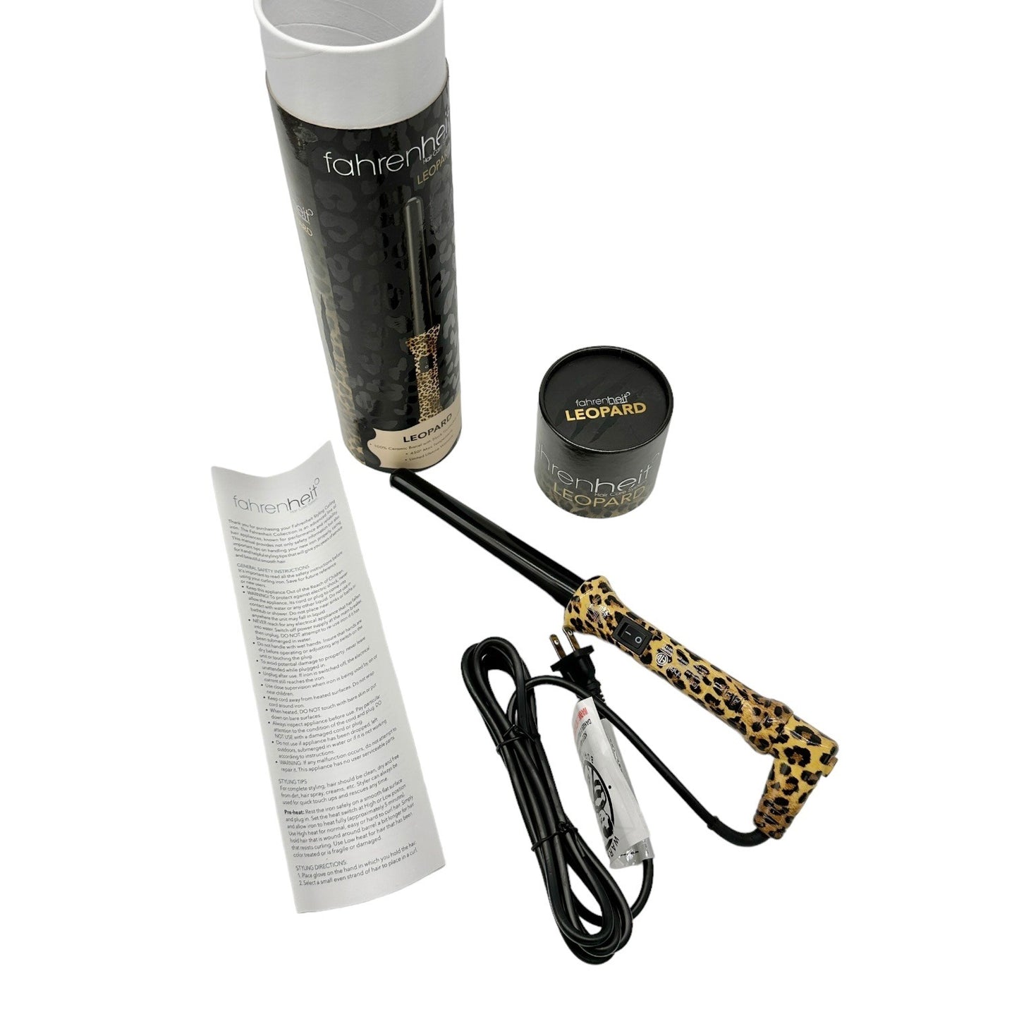 Fahrenheit Leopard Clipless Curling Wand Tourmaline Ceramic Barrel New Open Box