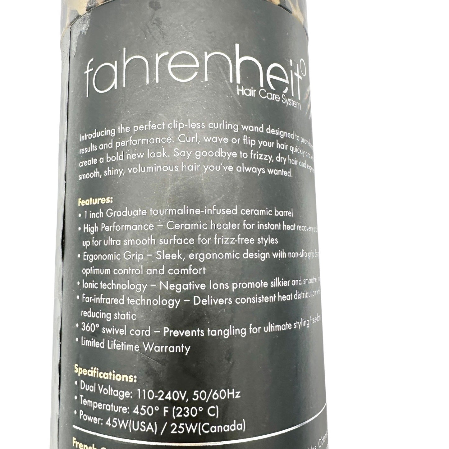 Fahrenheit Leopard Clipless Curling Wand Tourmaline Ceramic Barrel New Open Box
