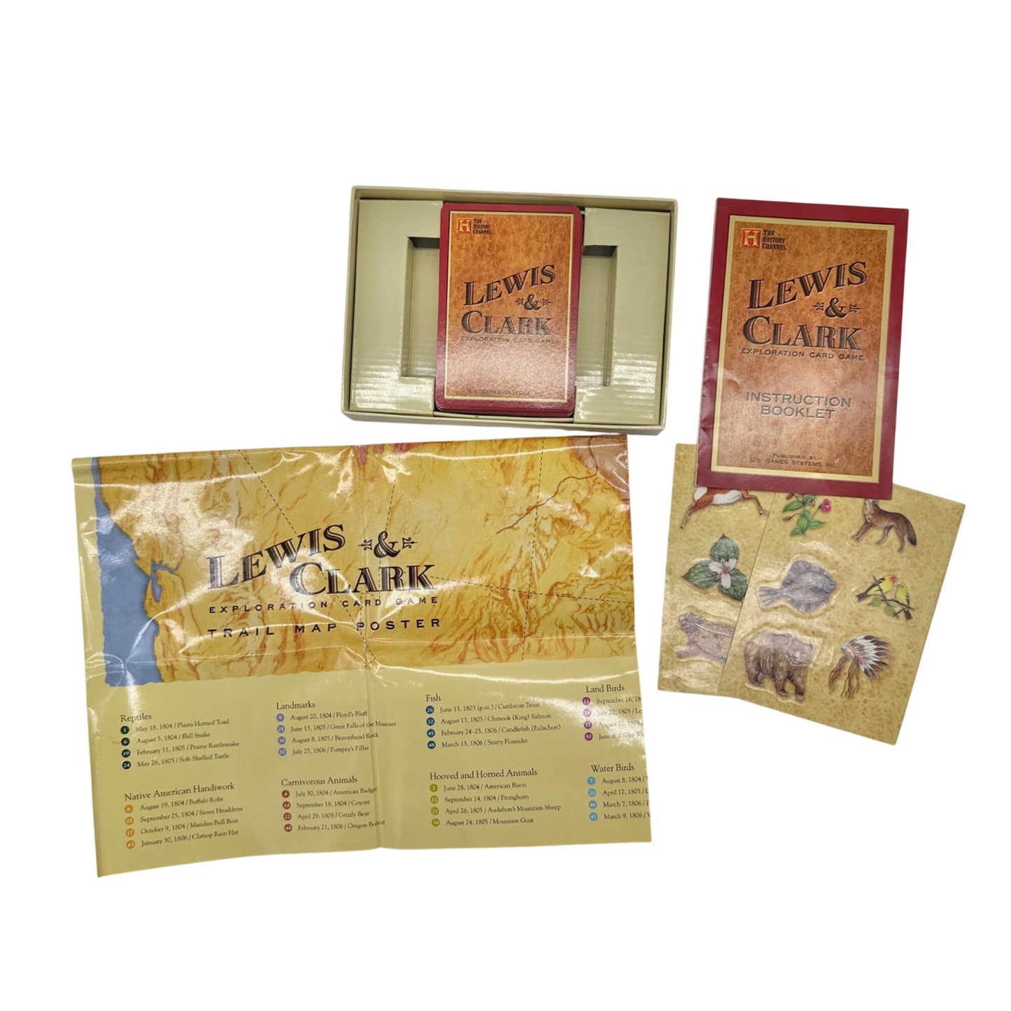 Lewis and Clark Exploration Card Game With Trail Map Poster and Stickers