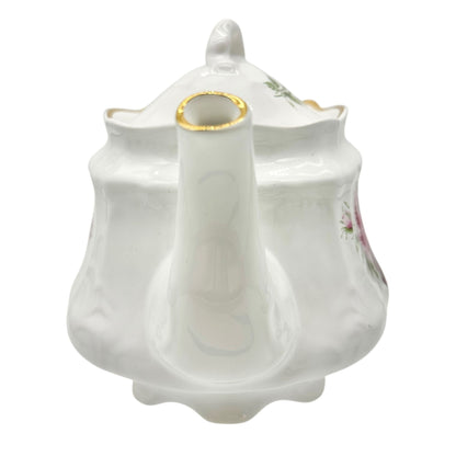 Arthur Wood England Teapot w Lid White w Pink Red Rose Floral Design Gold Trim
