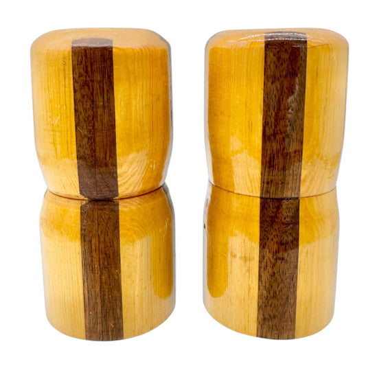Handcrafted Wooden Salt and Pepper Shakers Two Tone Design Rustic 4 Inch Tall