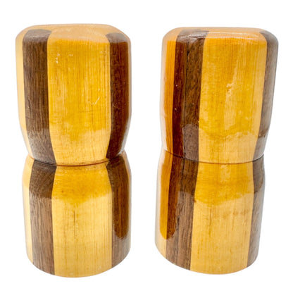 Handcrafted Wooden Salt and Pepper Shakers Two Tone Design Rustic 4 Inch Tall