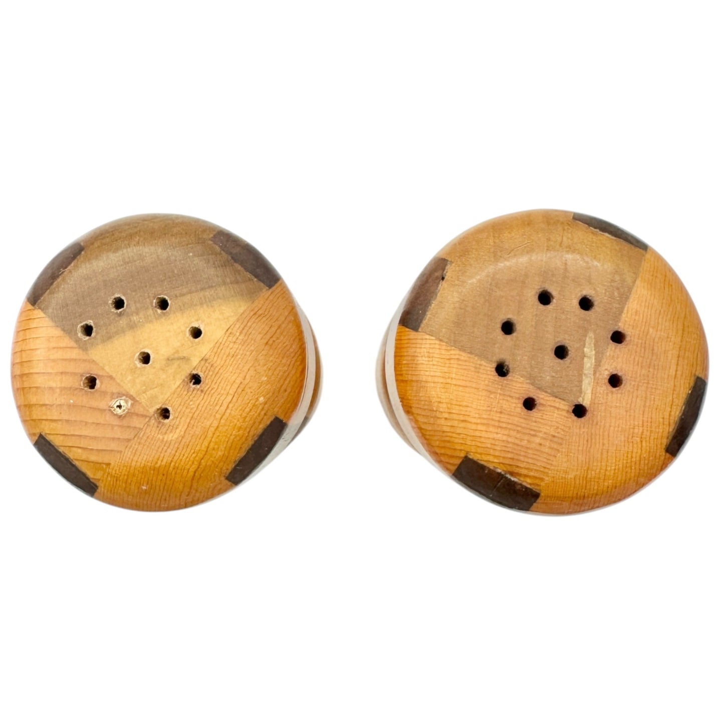 Handcrafted Wooden Salt and Pepper Shakers Two Tone Design Rustic 4 Inch Tall