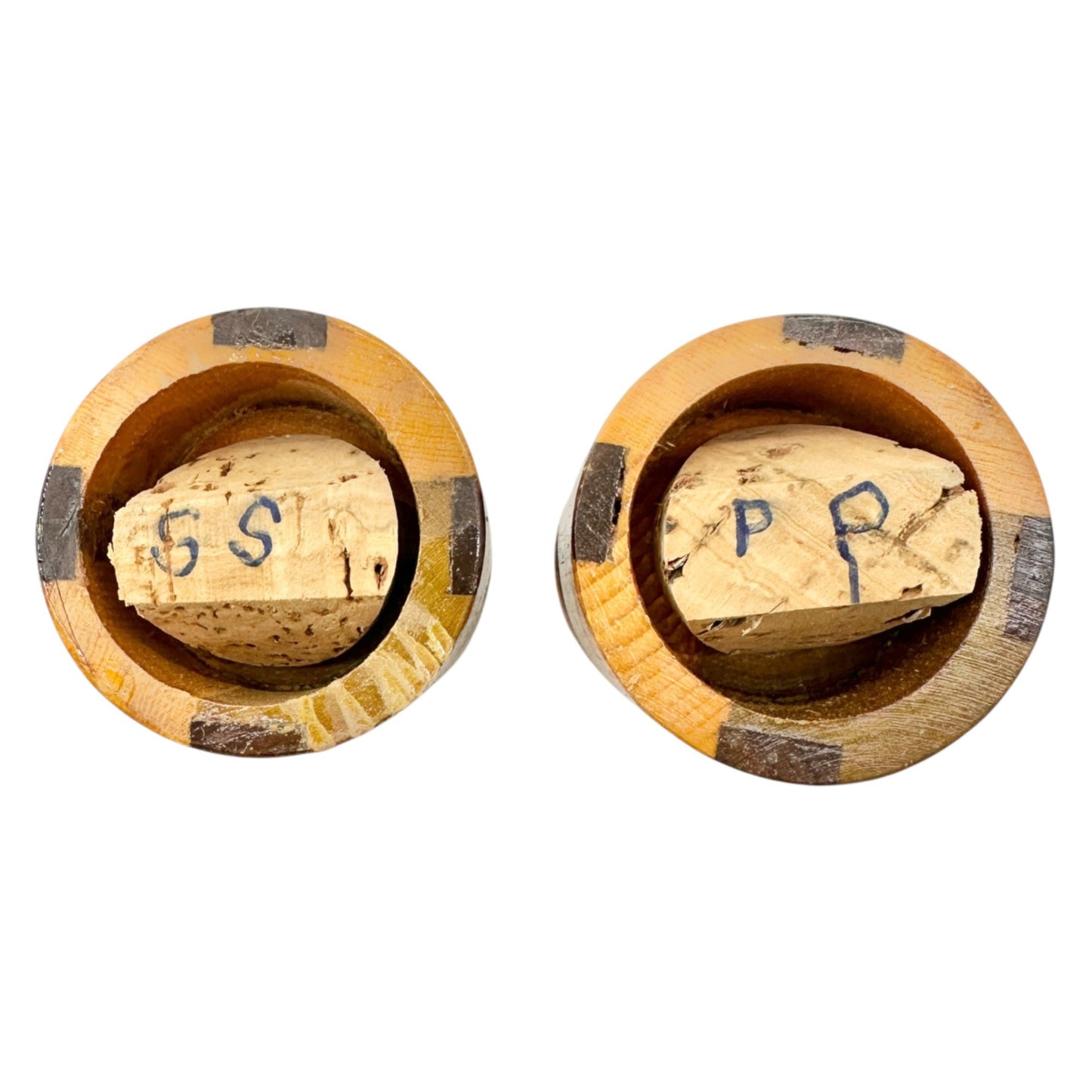 Handcrafted Wooden Salt and Pepper Shakers Two Tone Design Rustic 4 Inch Tall