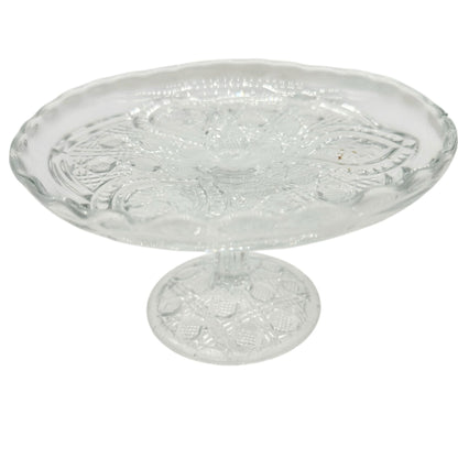 Buttons and Loops Cake Stand Etched EAPG Clear Glass Childrens Tableware 6" Dia