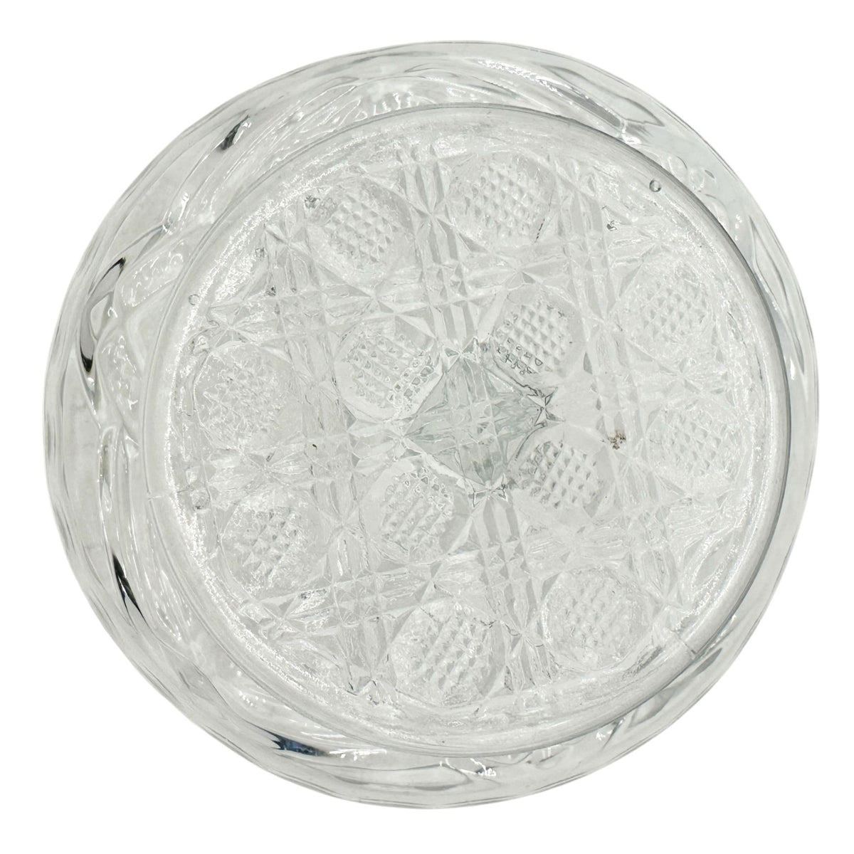 Buttons and Loops Cake Stand Etched EAPG Clear Glass Childrens Tableware 6" Dia