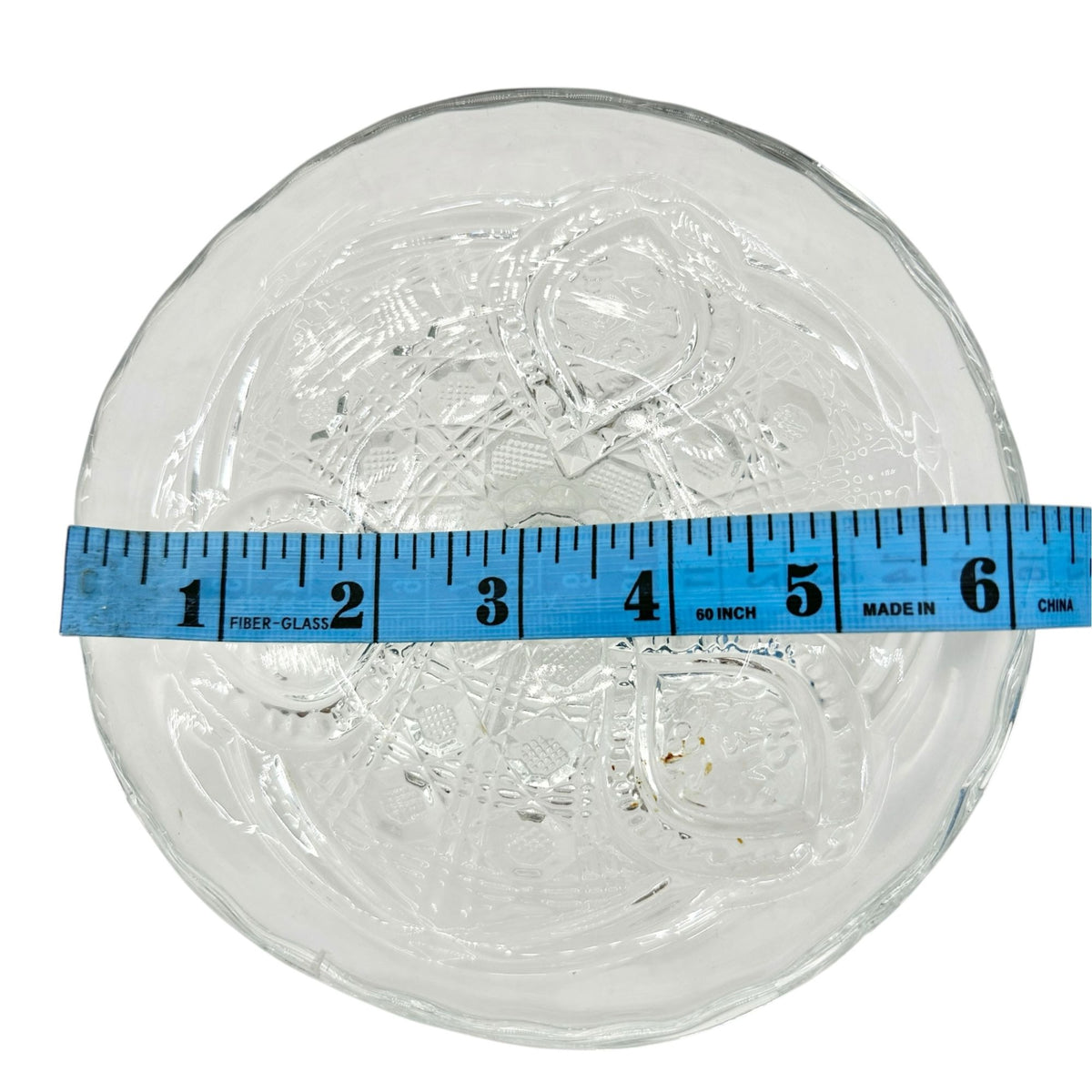Buttons and Loops Cake Stand Etched EAPG Clear Glass Childrens Tableware 6" Dia