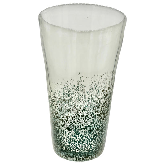 Glass Tumbler Green Speckled Design 12 Oz Unique Hand Blown Artisan Glassware