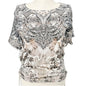 Womens M Boho Paisley Floral Print Top SS Ruched Sides Lightweight by Style & Co