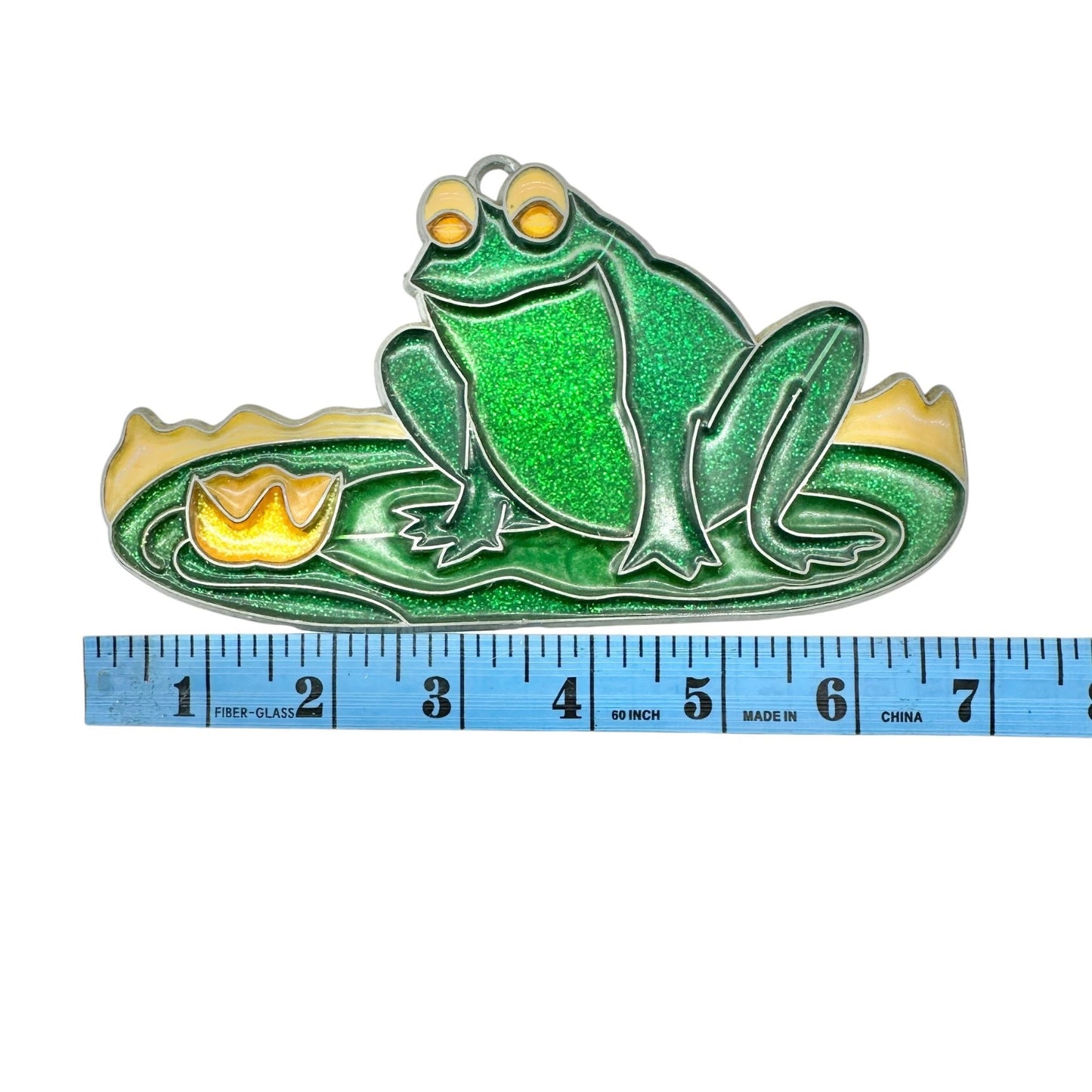Set Of 6 Green Frog Suncatcher Metal and Enamel Ornaments With Glitter Finish