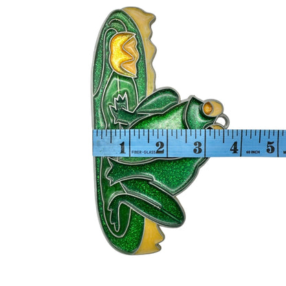 Set Of 6 Green Frog Suncatcher Metal and Enamel Ornaments With Glitter Finish