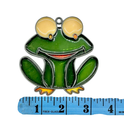 Set Of 6 Green Frog Suncatcher Metal and Enamel Ornaments With Glitter Finish