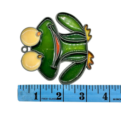 Set Of 6 Green Frog Suncatcher Metal and Enamel Ornaments With Glitter Finish