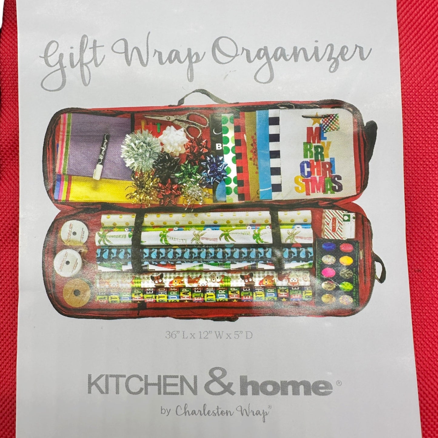 Gift Wrap Organizer With Pockets 36x12x5 Red Fabric Storage Bag Charleston Wrap