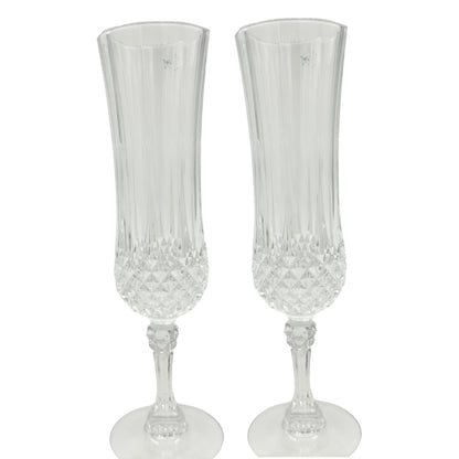 Cristal DArques France Lead Crystal Fluted Champagne Glasses Pair Elegant Design