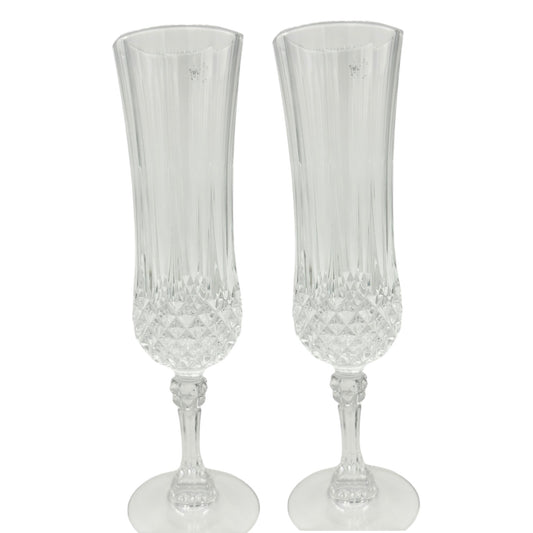 Cristal DArques France Lead Crystal Fluted Champagne Glasses Pair Elegant Design