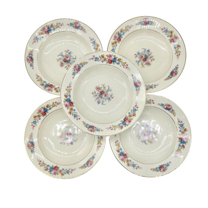 Royal Ivory KPM Set Of 5 Bowls Cream Gold Trim Floral Pattern Germany 8.5 inch