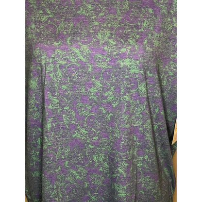 LuLaRoe Irma Top XXS Purple & Green Paisley Print High-Low Short Sleeve Tunic