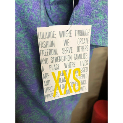 LuLaRoe Irma Top XXS Purple & Green Paisley Print High-Low Short Sleeve Tunic