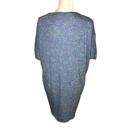 LuLaRoe Irma Top XXS Purple & Green Paisley Print High-Low Short Sleeve Tunic
