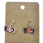 Halloween Dangle Earrings BOO! Metal Black Orange Silvertone Fishhooks