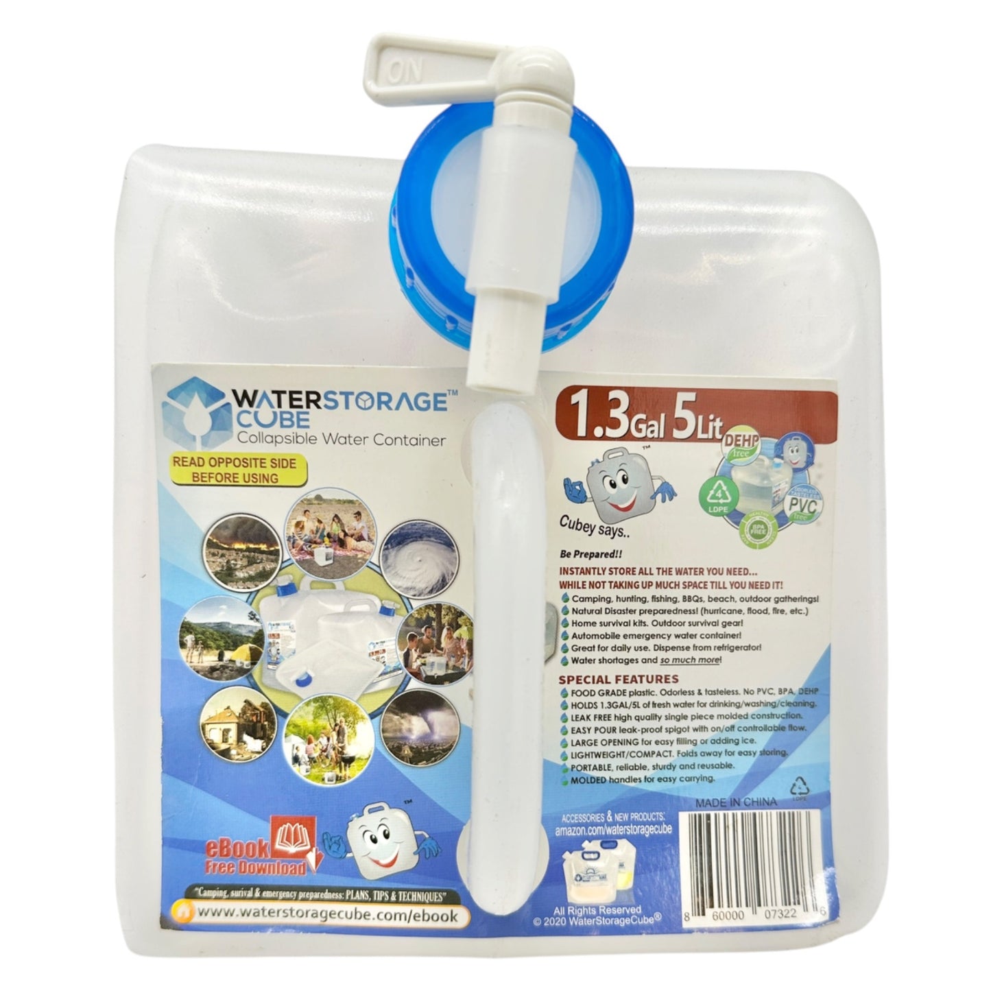 WaterStorage Cube Collapsible 1.3 Gallon 5 Liter Water Container Spigot Portable
