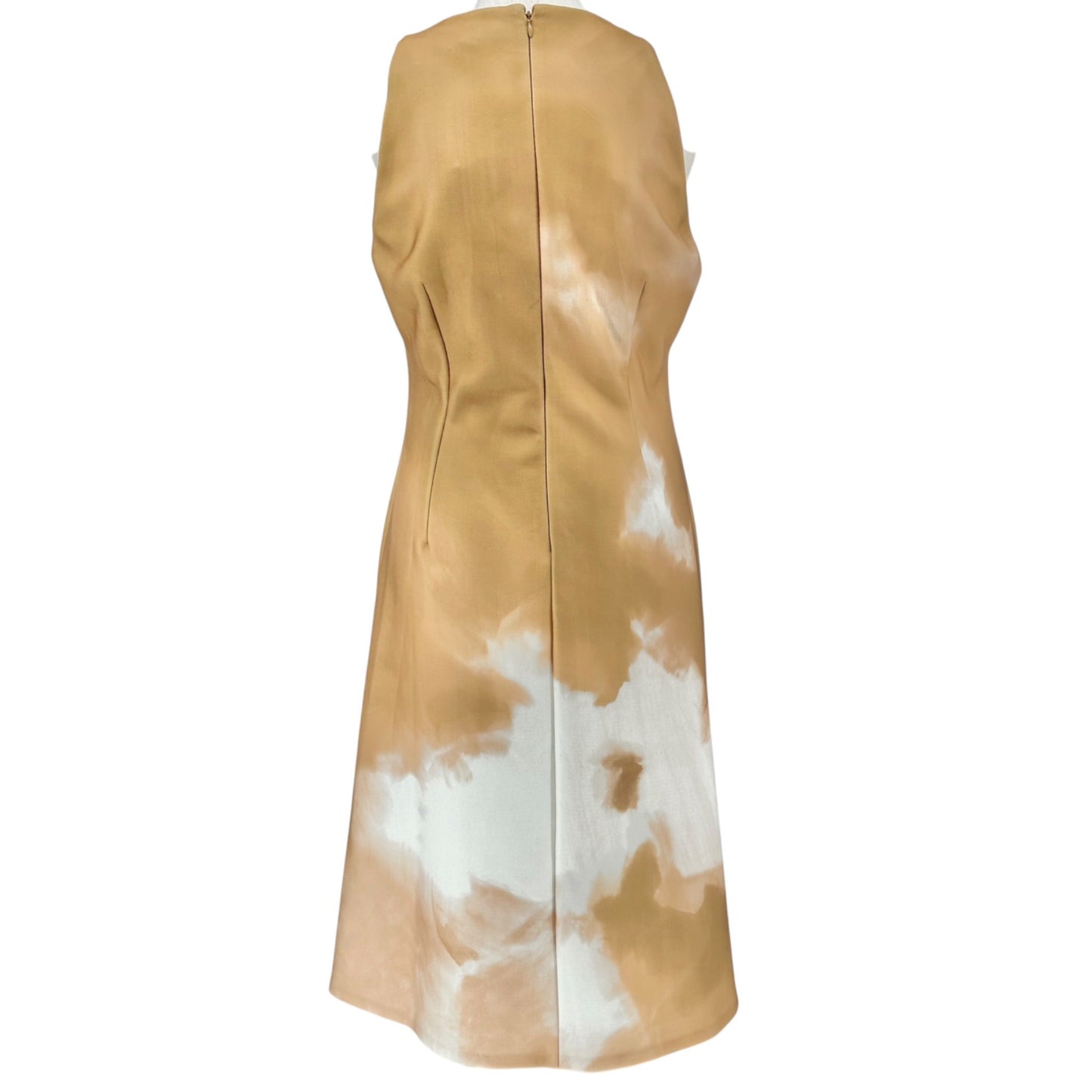 Donna Karan New York Dress Size 16 Watercolor Sleeveless A-Line Gold White Lined