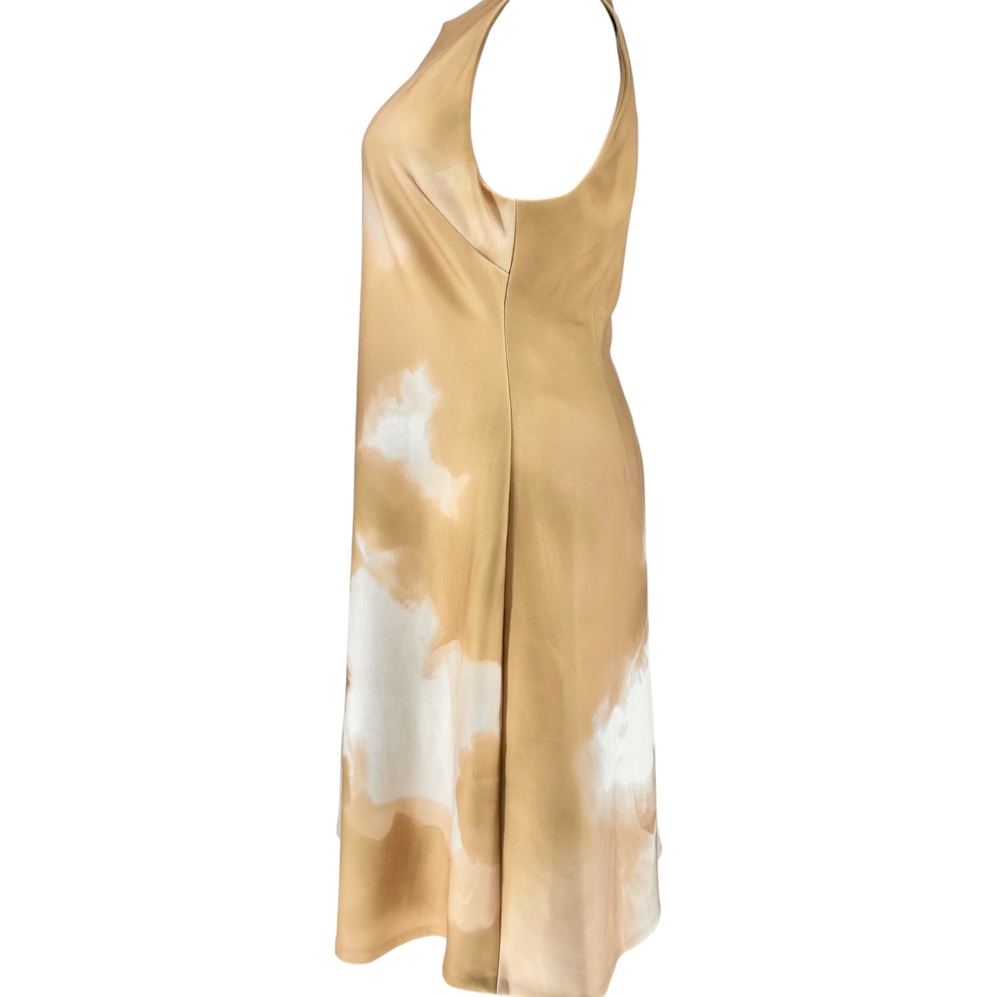 Donna Karan New York Dress Size 16 Watercolor Sleeveless A-Line Gold White Lined