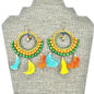 Boho-Style Multicolor Beaded Hoop Earrings Tassels Bell Accent Statement Jewelry