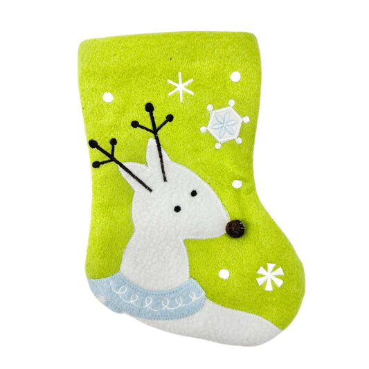 Christmas Stocking 8 inch Green White Blue Reindeer