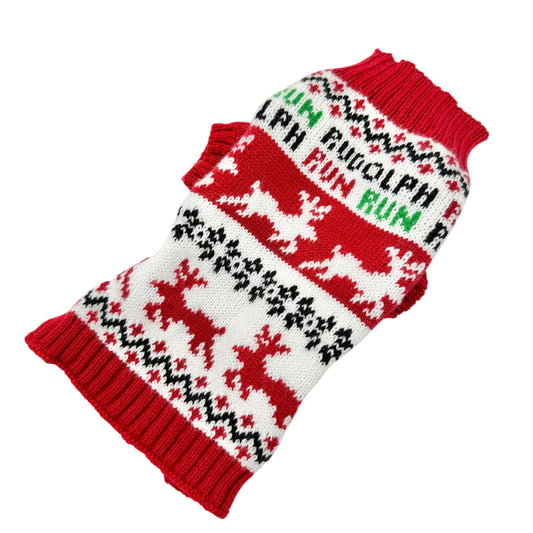 Reindeer Christmas Dog Sweater XS Acrylic Knit Holiday Pet Outfit Red White