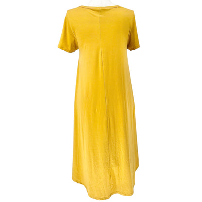 LuLaRoe Carly Dress Womens M SS Mustard Yellow A-Line Soft Stretchy Pocket HiLow
