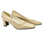 Stuart Weitzman Gold Fabric Heels 8.5 AA Block Heel Evening Shoe Elegant Classic