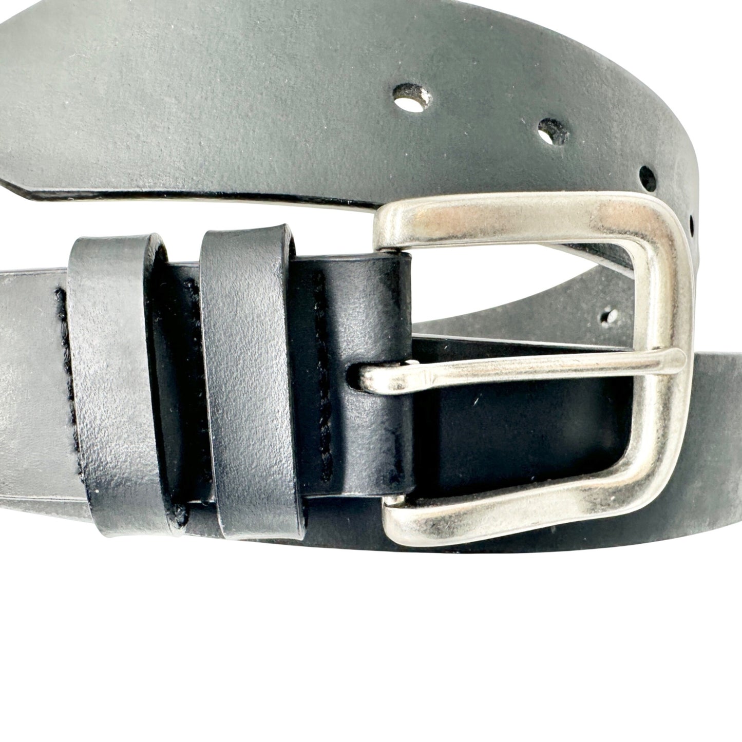 Mens Black Genuine Leather Belt With Silver Buckle 54/56 Size 1.5 Inch Width