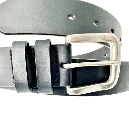 Mens Black Genuine Leather Belt With Silver Buckle 54/56 Size 1.5 Inch Width