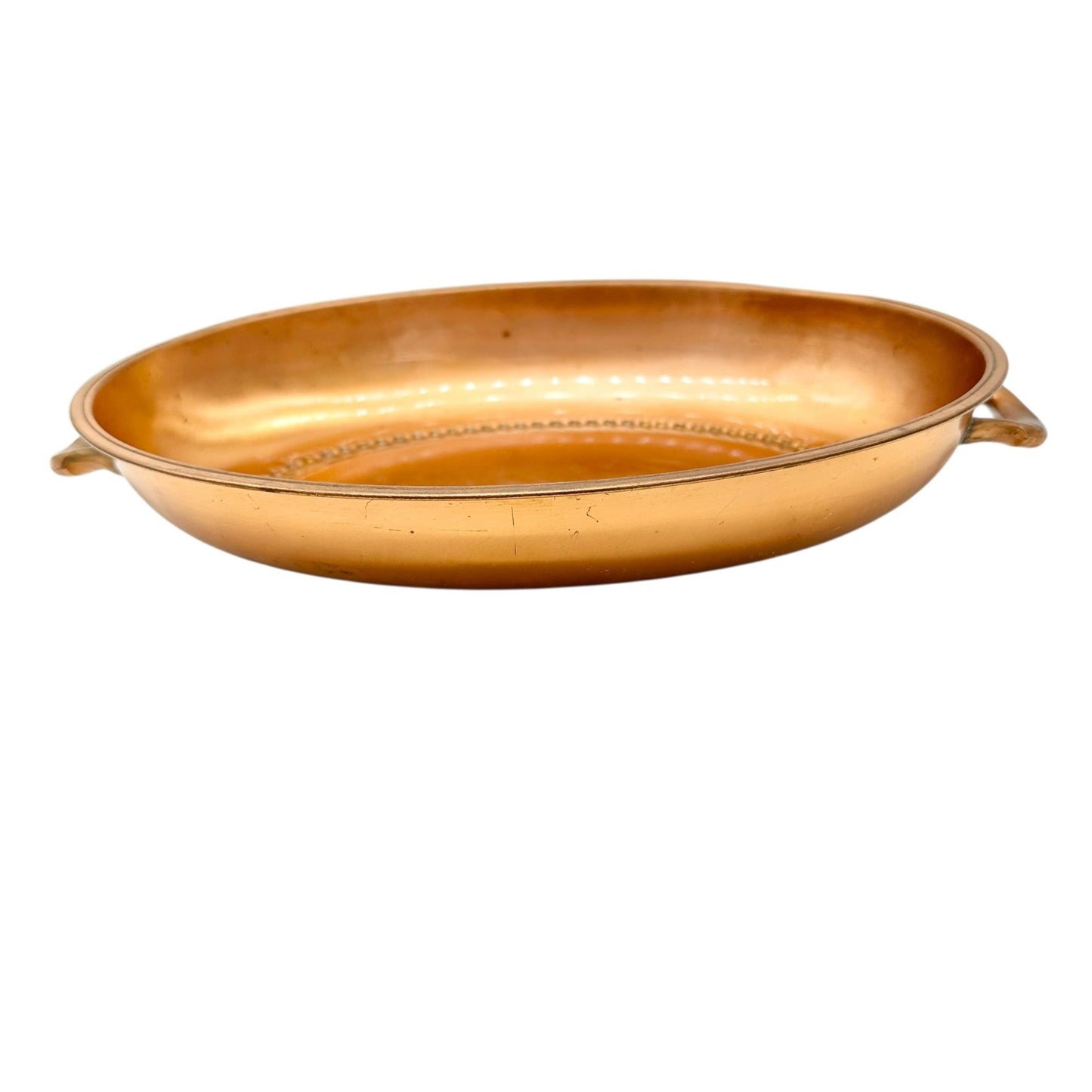 Vintage Copper Oval Two Handle Serving Dish 9.5 inch X 7 inch Rustic Charm