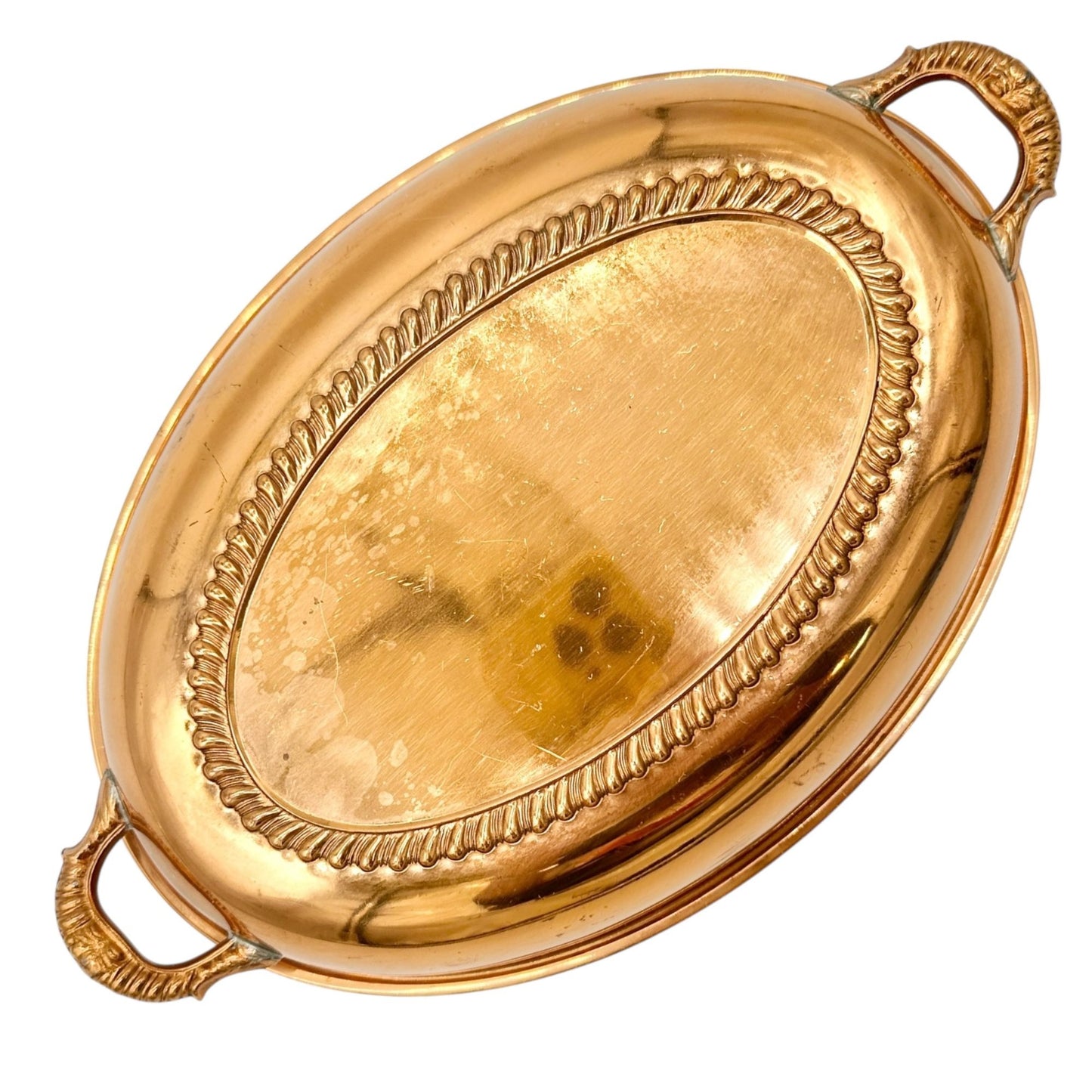 Vintage Copper Oval Two Handle Serving Dish 9.5 inch X 7 inch Rustic Charm