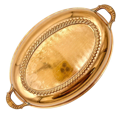 Vintage Copper Oval Two Handle Serving Dish 9.5 inch X 7 inch Rustic Charm