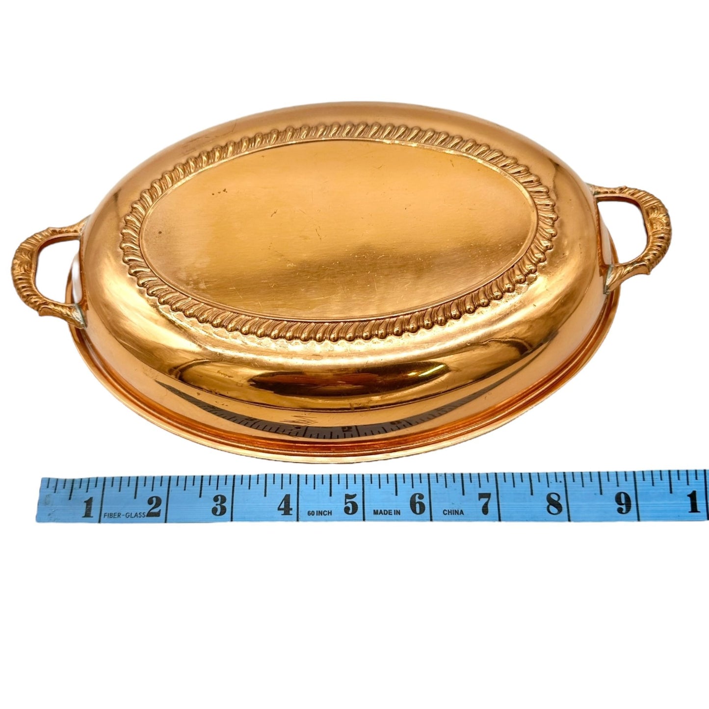 Vintage Copper Oval Two Handle Serving Dish 9.5 inch X 7 inch Rustic Charm