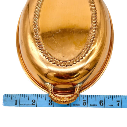 Vintage Copper Oval Two Handle Serving Dish 9.5 inch X 7 inch Rustic Charm