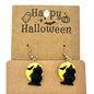 Halloween Dangle Earrings Haunted House Black Yellow Plastic Metal Fishhooks