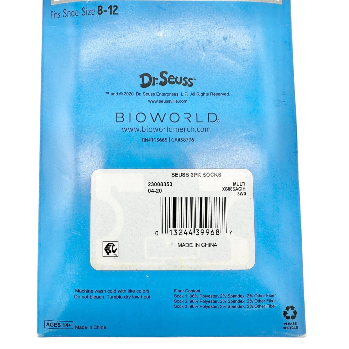 Dr. Seuss 3 Pair Crew Socks Fits Shoe Size 8-12 Fun Colorful Cat In The Hat NIB