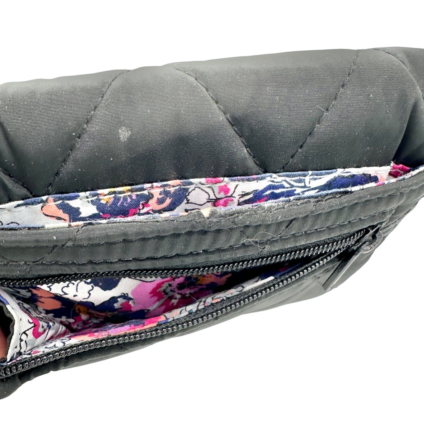 Vera Bradley RFID Black Quilted Trifold Wallet With Colorful Floral Interior