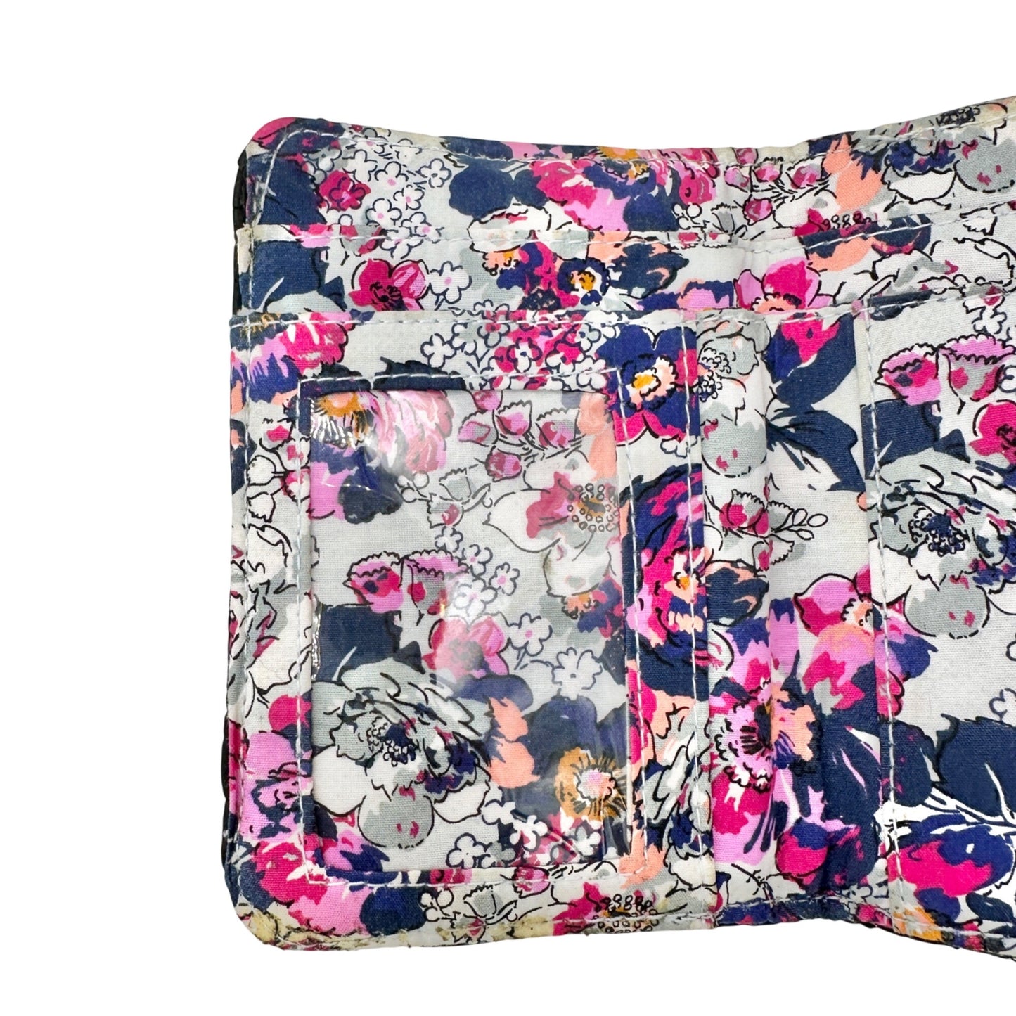 Vera Bradley RFID Black Quilted Trifold Wallet With Colorful Floral Interior