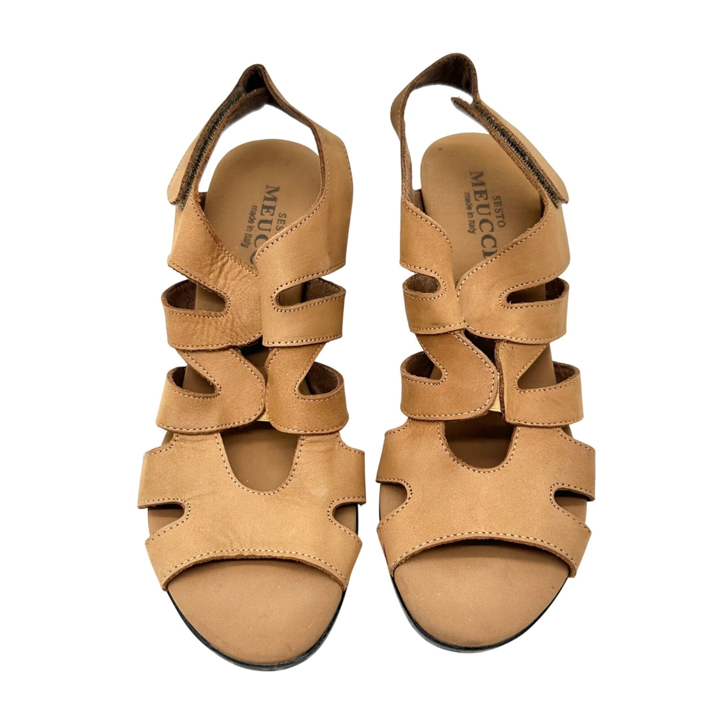 Sesto Meucci Tan Leather Strappy Sandals Womens Size 8 N Open Toe Made in Italy