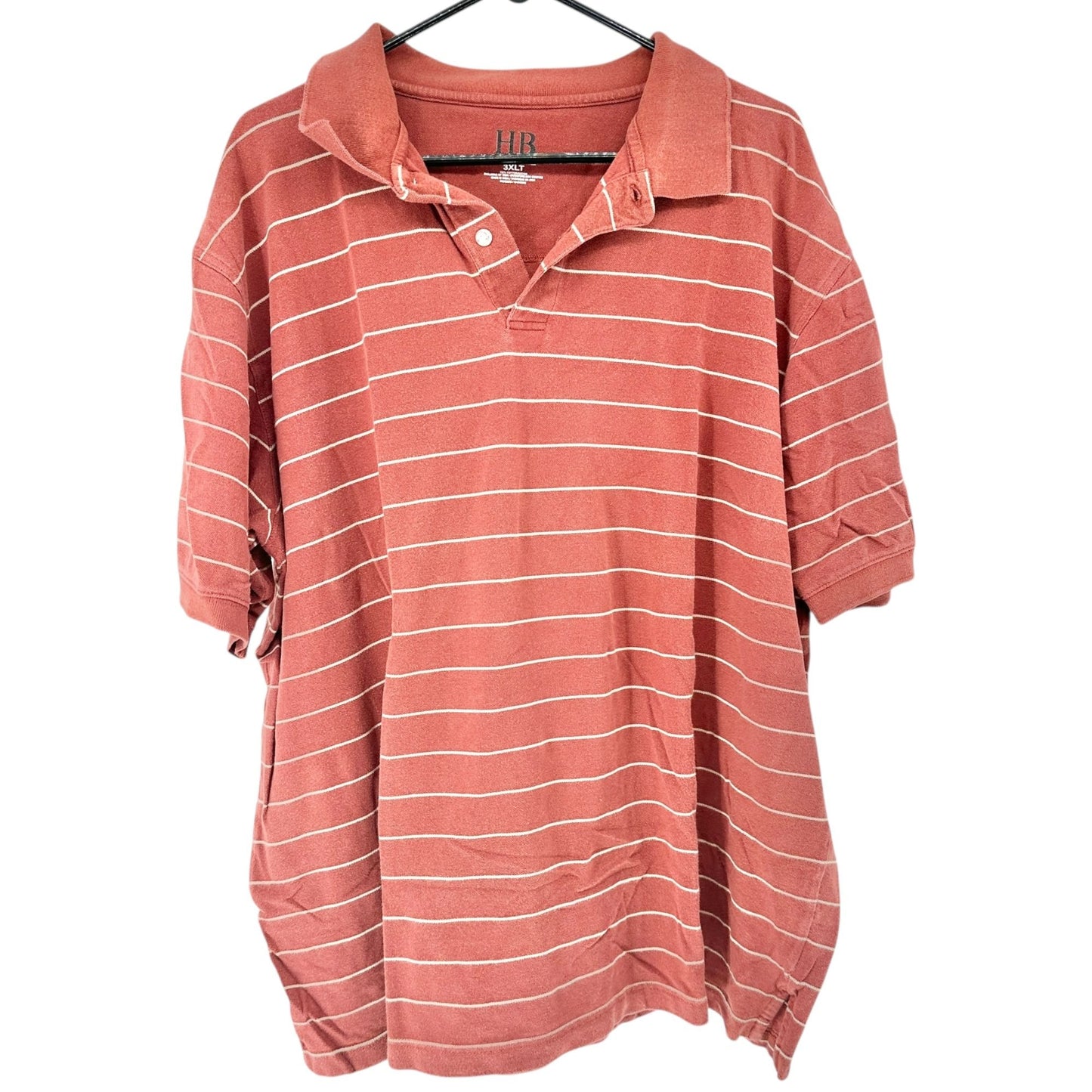 Harbor Bay Polo Shirt Mens 3XLT Red Brick Striped Short Sleeve Cotton