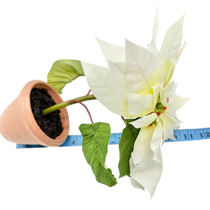Pair of Faux White Poinsettia Plants In 3.5 inch Terracotta Pots 11 inches tall