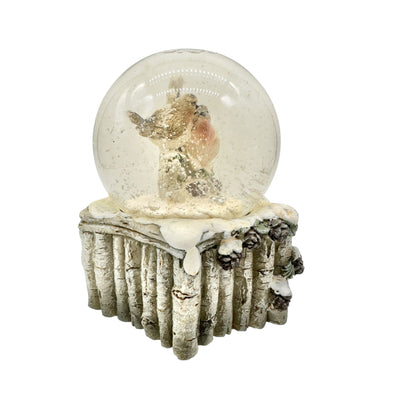 Holiday Bird Snowglobe With Rustic Birch Base 3.5 Inches Christmas Winter Decor