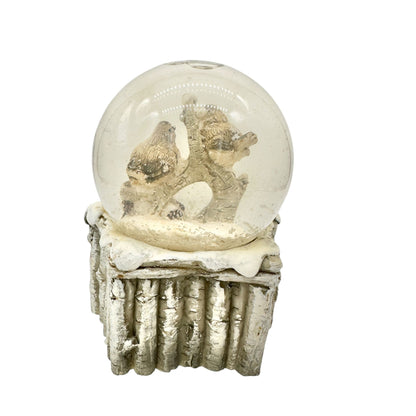 Holiday Bird Snowglobe With Rustic Birch Base 3.5 Inches Christmas Winter Decor