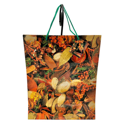 Autumn Fall Printed Gift or Treat Bag Paper with Rope Handle & Gift Tag 13x11x6